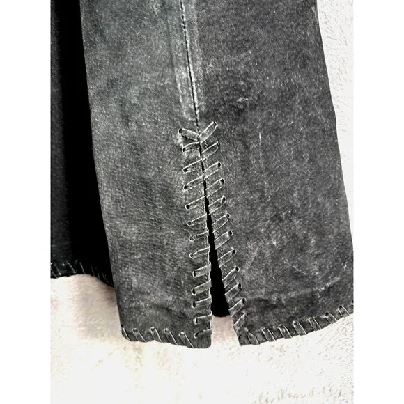 Faded Glory Ladies Leather Jacket L Black Fringe Tie Closure - Picture 16 of 16